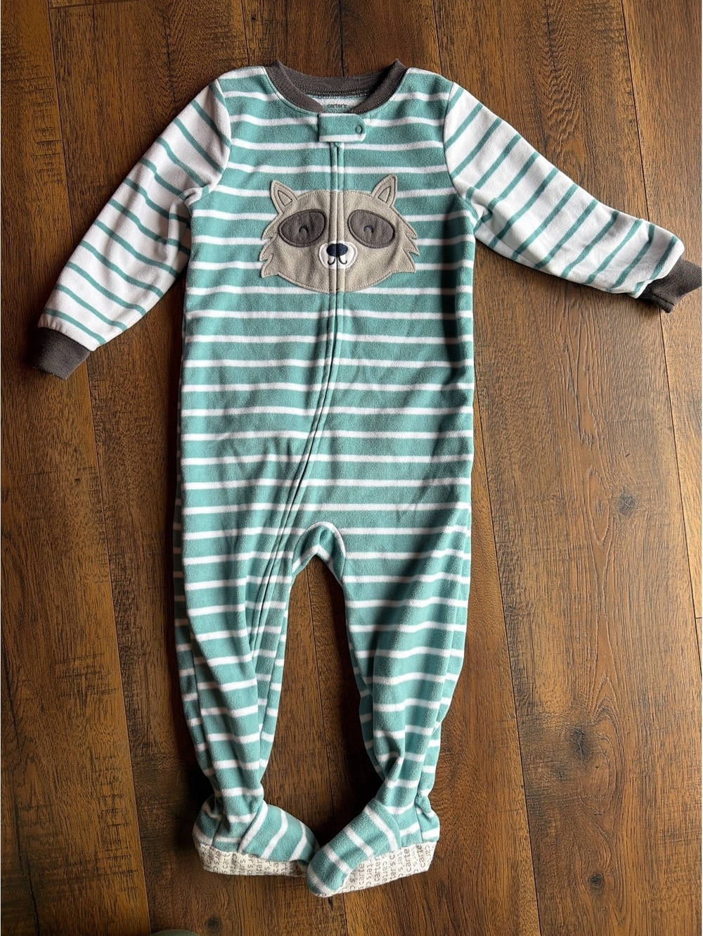 carter's 2T Striped Footed Pajamas with Raccoon Applique